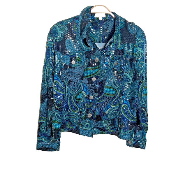 Choices Jackets & Blazers - Choices Petite Sequin Paisley Lightweight Shirt‎ Jacket Womens Size Medium Multi